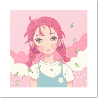 Kawaii Anime Pink Hair Girl Posters and Art